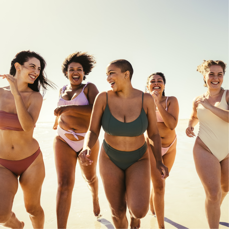 lipedema models running on beach